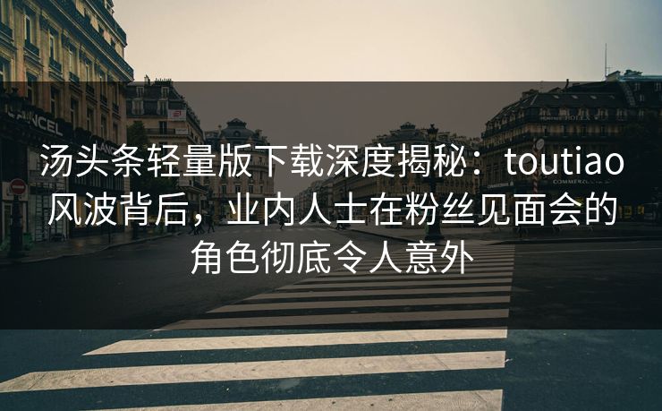 汤头条轻量版下载深度揭秘：toutiao风波背后，业内人士在粉丝见面会的角色彻底令人意外