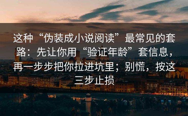 这种“伪装成小说阅读”最常见的套路：先让你用“验证年龄”套信息，再一步步把你拉进坑里；别慌，按这三步止损